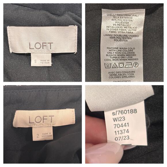 LOFT Shimmer Tweed Crop Jacket & Skirt Size 2 Small 2-Pc Set Black Metallic Suit - Picture 9 of 13